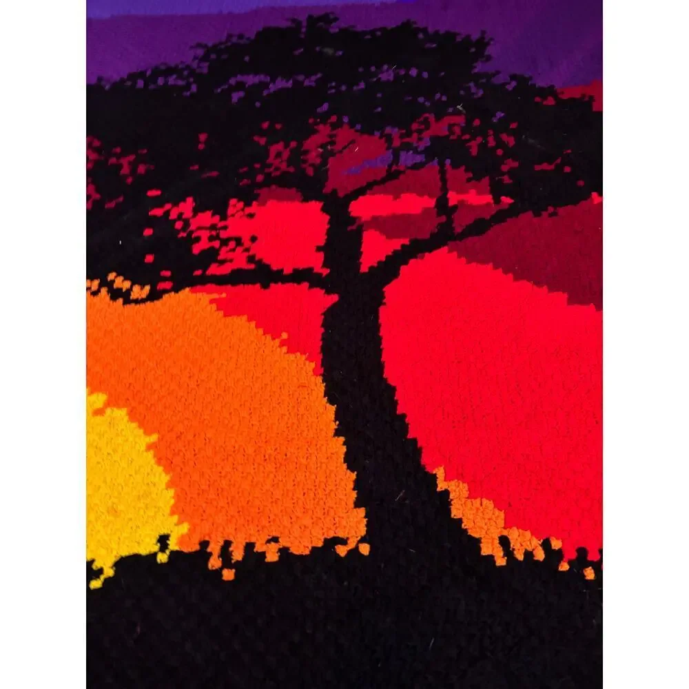 Vintage Crochet Summer Sunset Landscape‎ Afghan Tapestry Throw Blanket Handmade